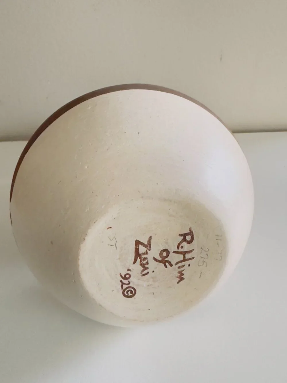 Rowena Him Signed Zuni Pottery Pitcher 1992 Roadrunner Handle